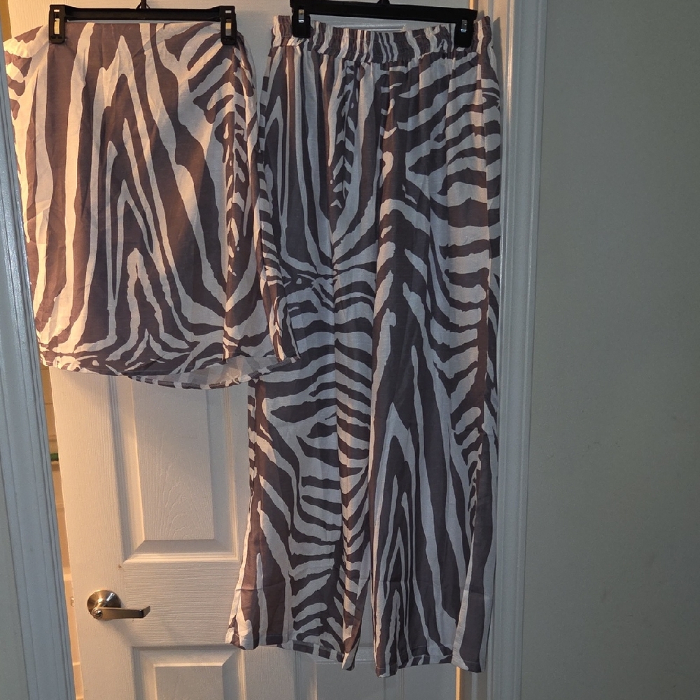 Zebra Print Sleeveless, Halter Top and Pants Set